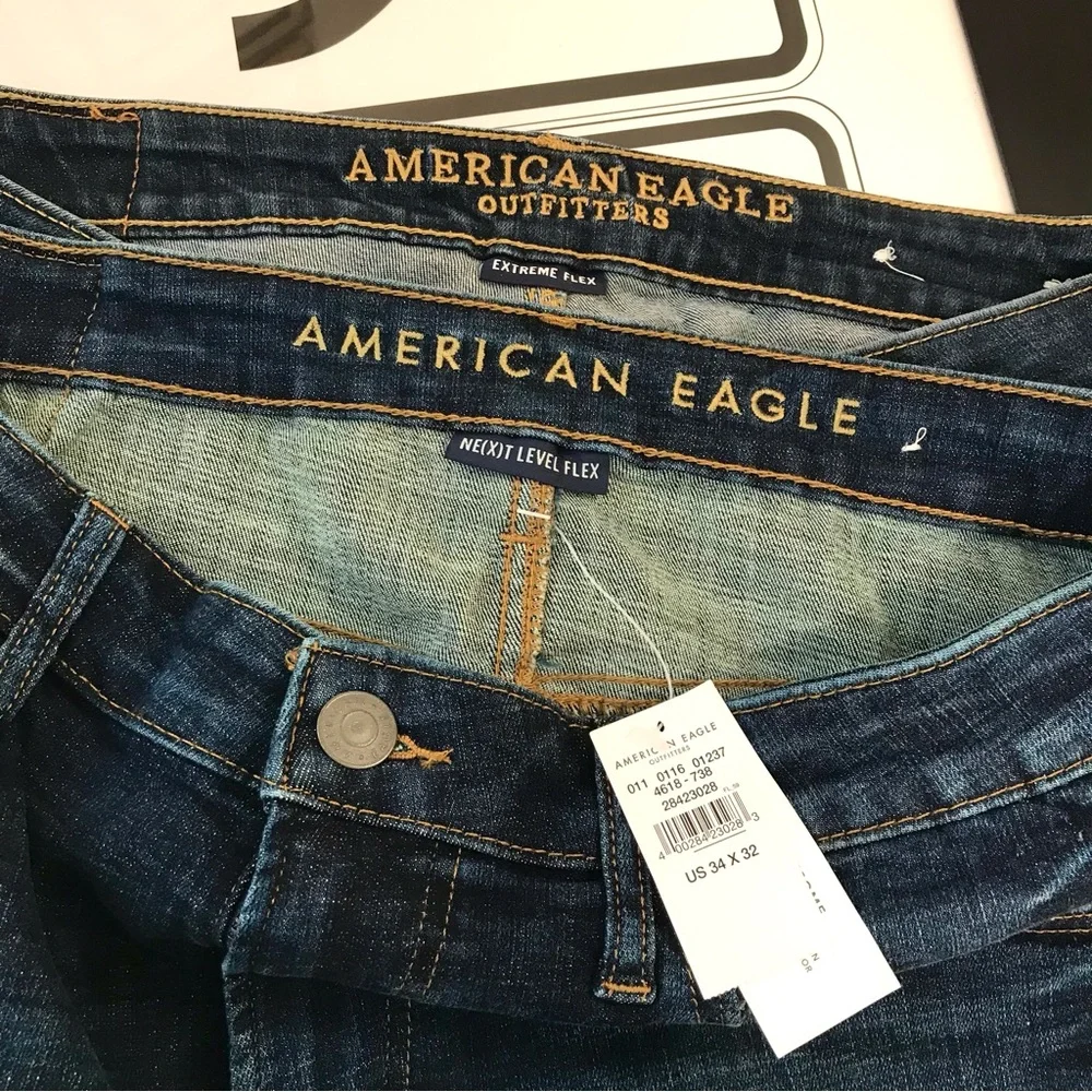 NWT Two Pair American Eagle Slim Straight Jeans 34x32